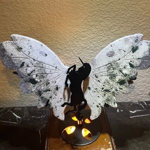 Genuine hand carved crystal tourmaline wings with wrought iron unicorn Stand!